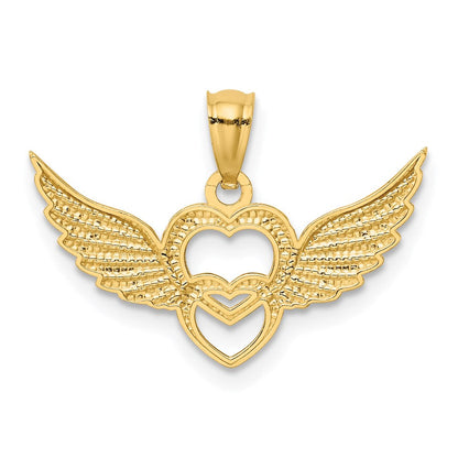 14K Gelb & Rhodium 14K und Weiß Rhodium Poliert Herzen mit Flügel Anhänger