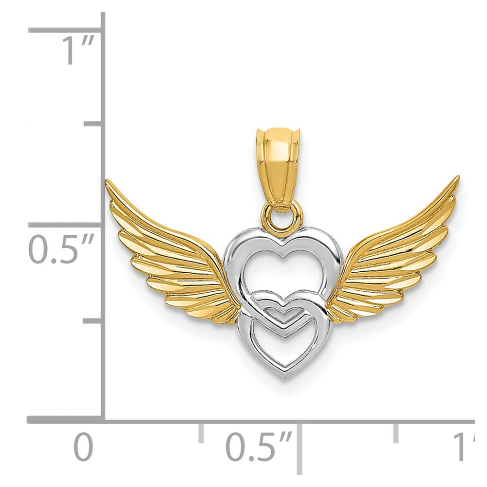 14K Gelb & Rhodium 14K und Weiß Rhodium Poliert Herzen mit Flügel Anhänger