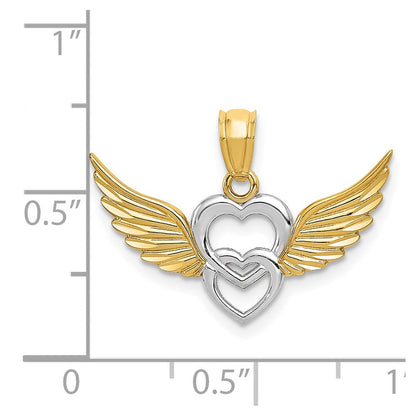 14K Gelb & Rhodium 14K und Weiß Rhodium Poliert Herzen mit Flügel Anhänger