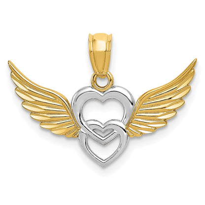 14K Gelb & Rhodium 14K und Weiß Rhodium Poliert Herzen mit Flügel Anhänger