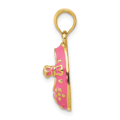 14K Gelbgold 3D-Babyschuh-Anhänger mit rosa Emaille