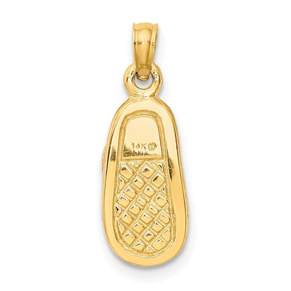 14K Gelbgold 3D-Babyschuh-Anhänger mit rosa Emaille