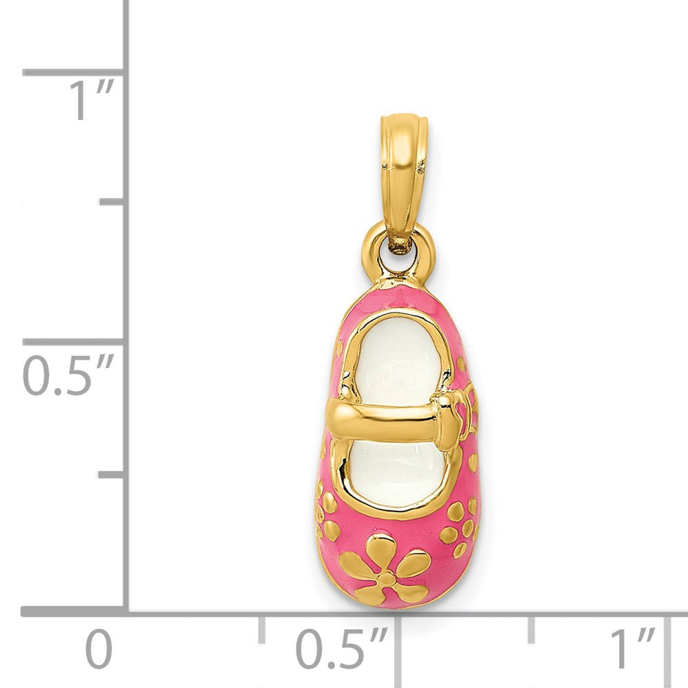14K Gelbgold 3D-Babyschuh-Anhänger mit rosa Emaille