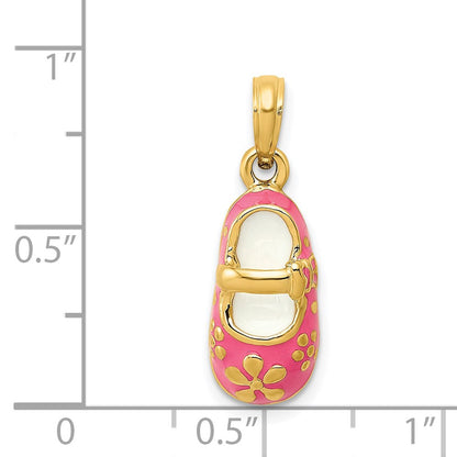 14K Gelbgold 3D-Babyschuh-Anhänger mit rosa Emaille