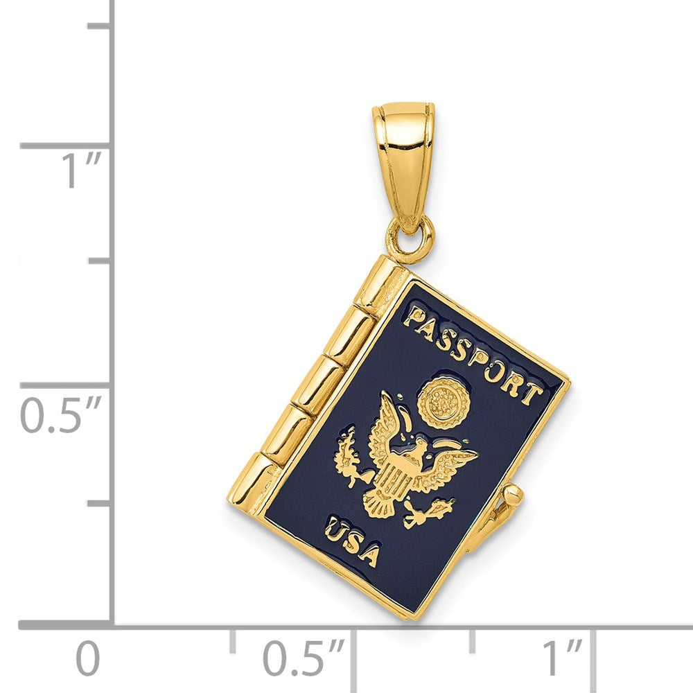 14K Gelbgold 14K Emaille 3-d Passport Opens Anhänger