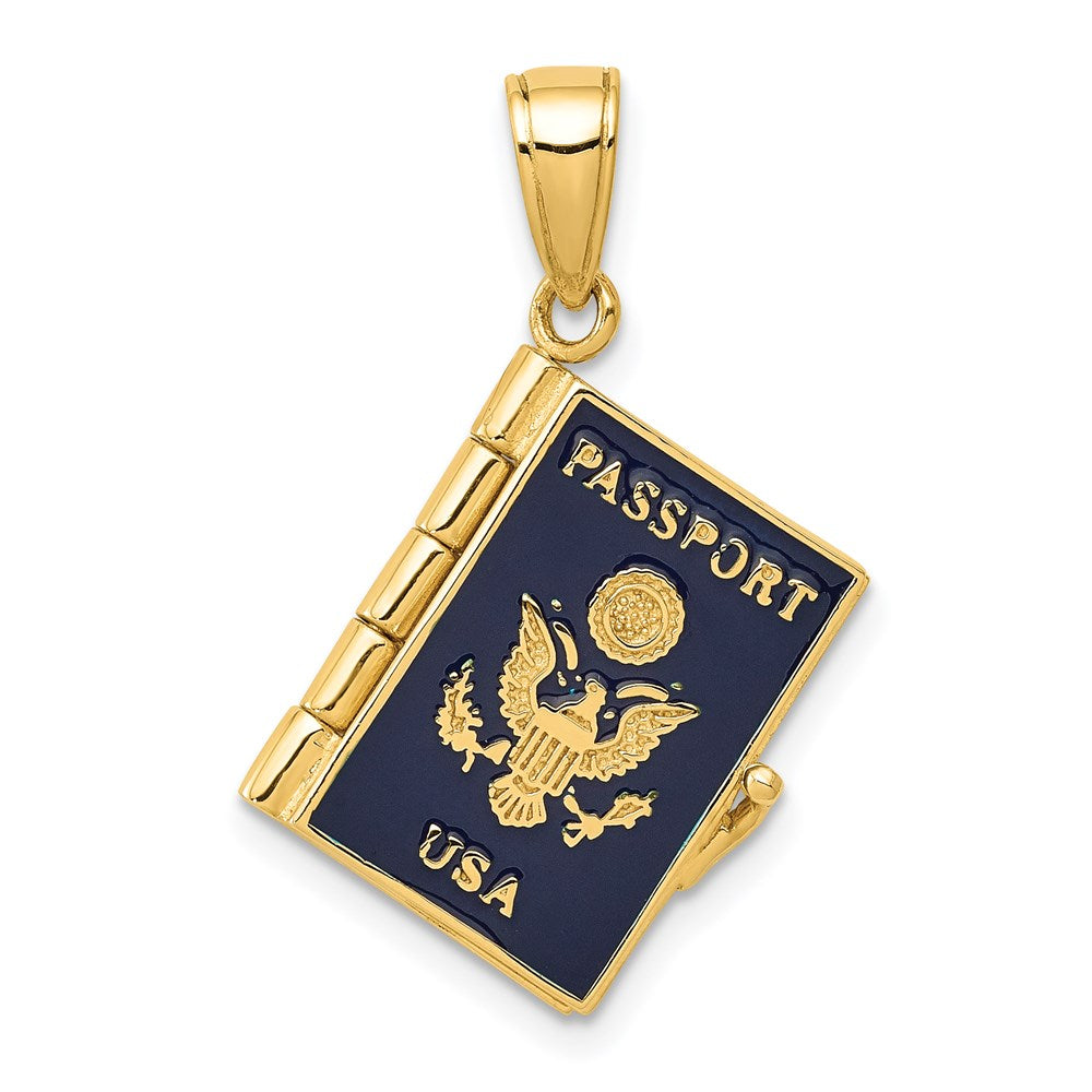 14K Gelbgold 14K Emaille 3-d Passport Opens Anhänger