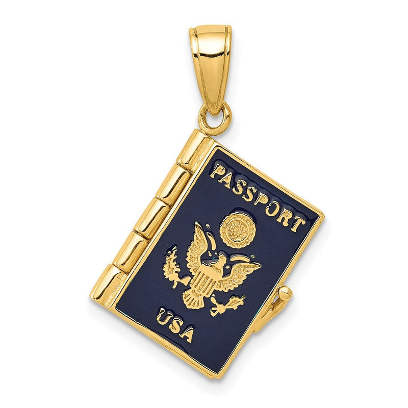 14K Gelbgold 14K Emaille 3-d Passport Opens Anhänger
