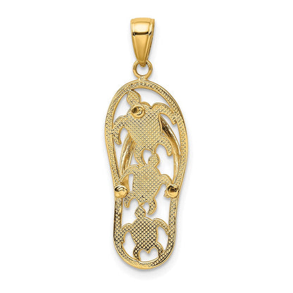 14K Gelbgold Zehentrenner-Anhänger mit Emaille, durchbrochenem Design und Meeresschildkröten