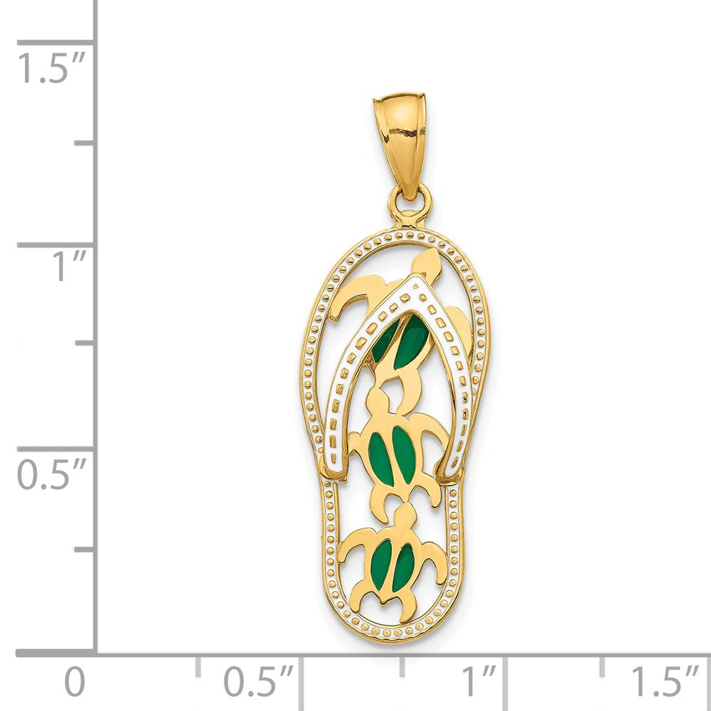14K Gelbgold Zehentrenner-Anhänger mit Emaille, durchbrochenem Design und Meeresschildkröten