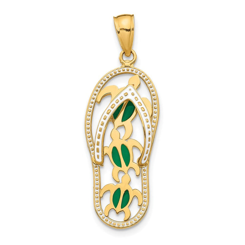 14K Gelbgold Zehentrenner-Anhänger mit Emaille, durchbrochenem Design und Meeresschildkröten