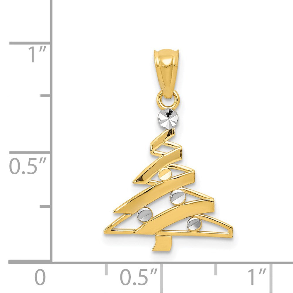 14K Gelb & Rhodium 14K mit Rhodium Weihnachten Baum Anhänger