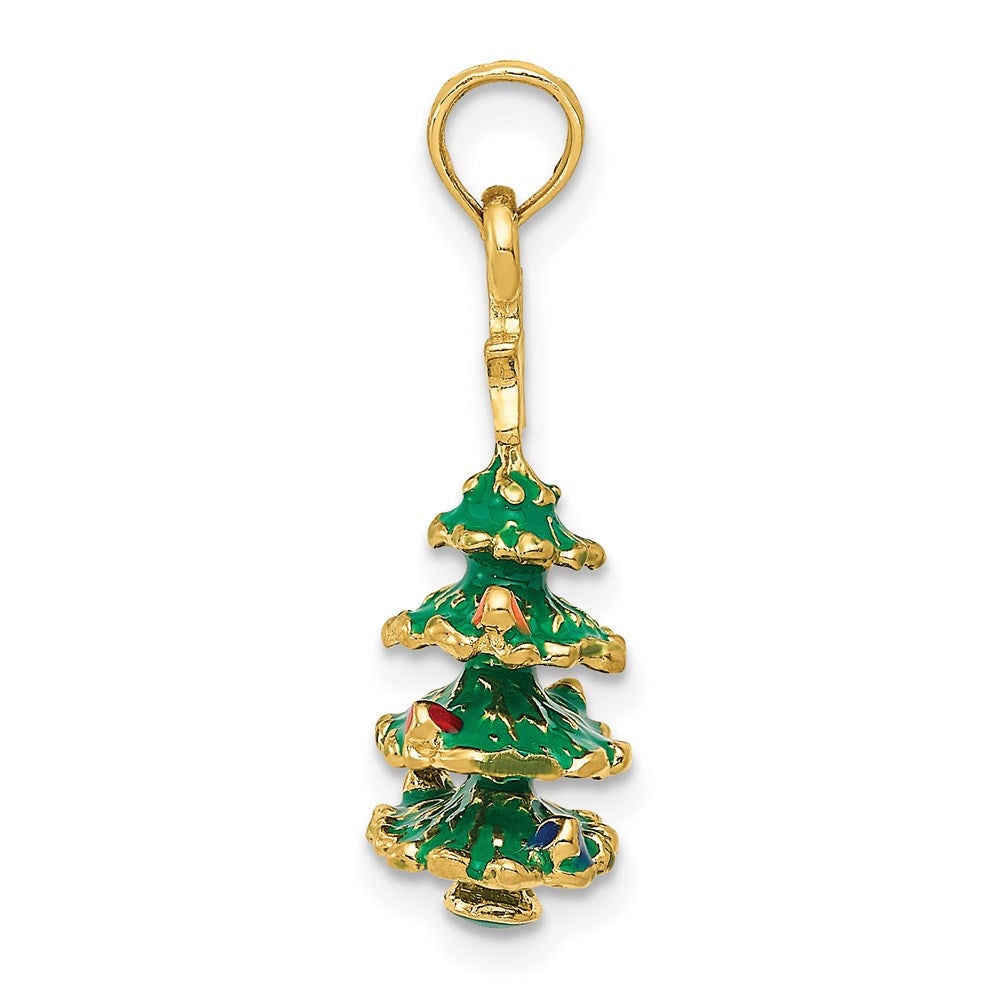 14 Karat Gelbgold 3D-emaillierter Weihnachtsbaum-Anhänger