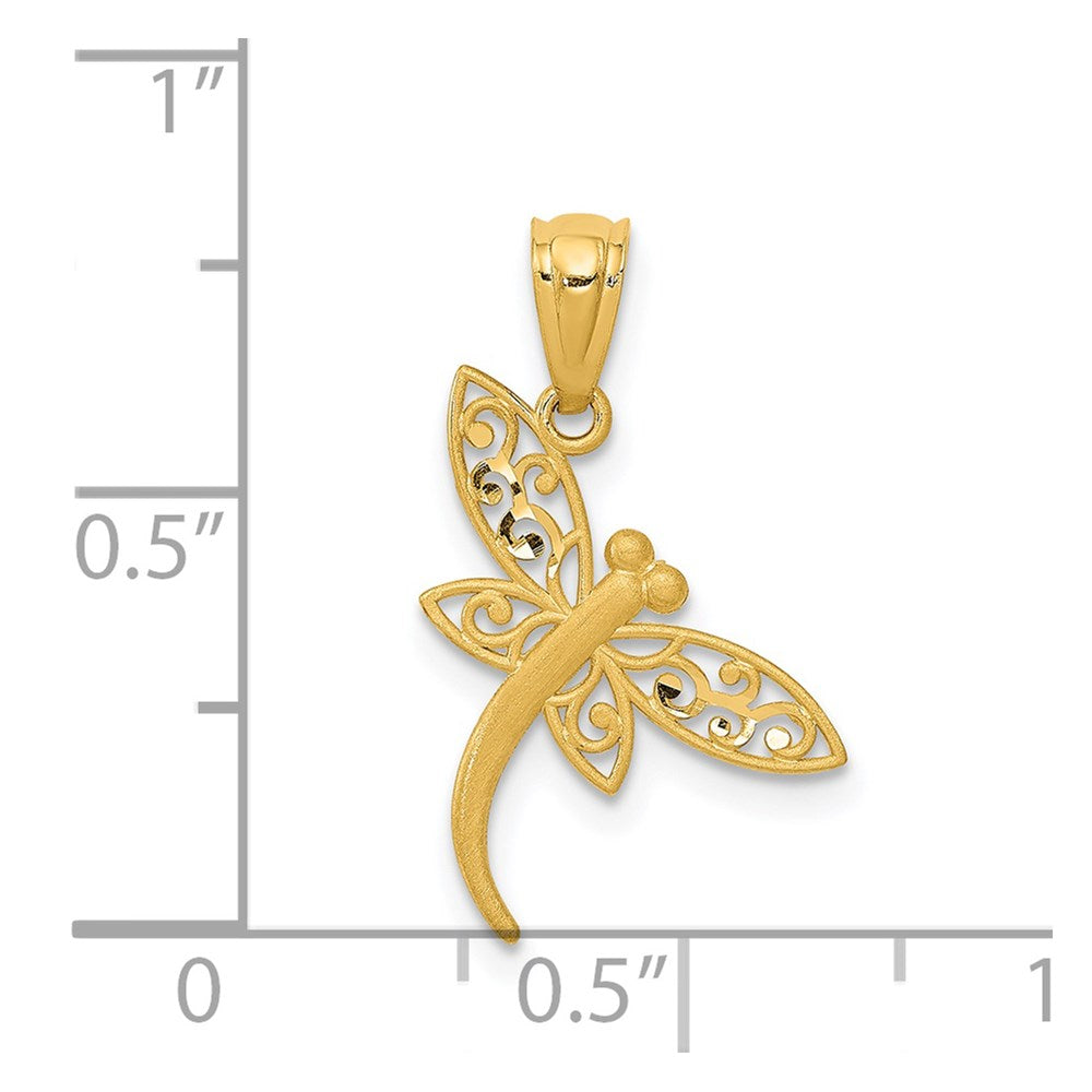 14K Gelbgold 14K Satiniert Diamantiert Libelle Anhänger