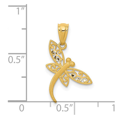 14K Gelbgold 14K Satiniert Diamantiert Libelle Anhänger