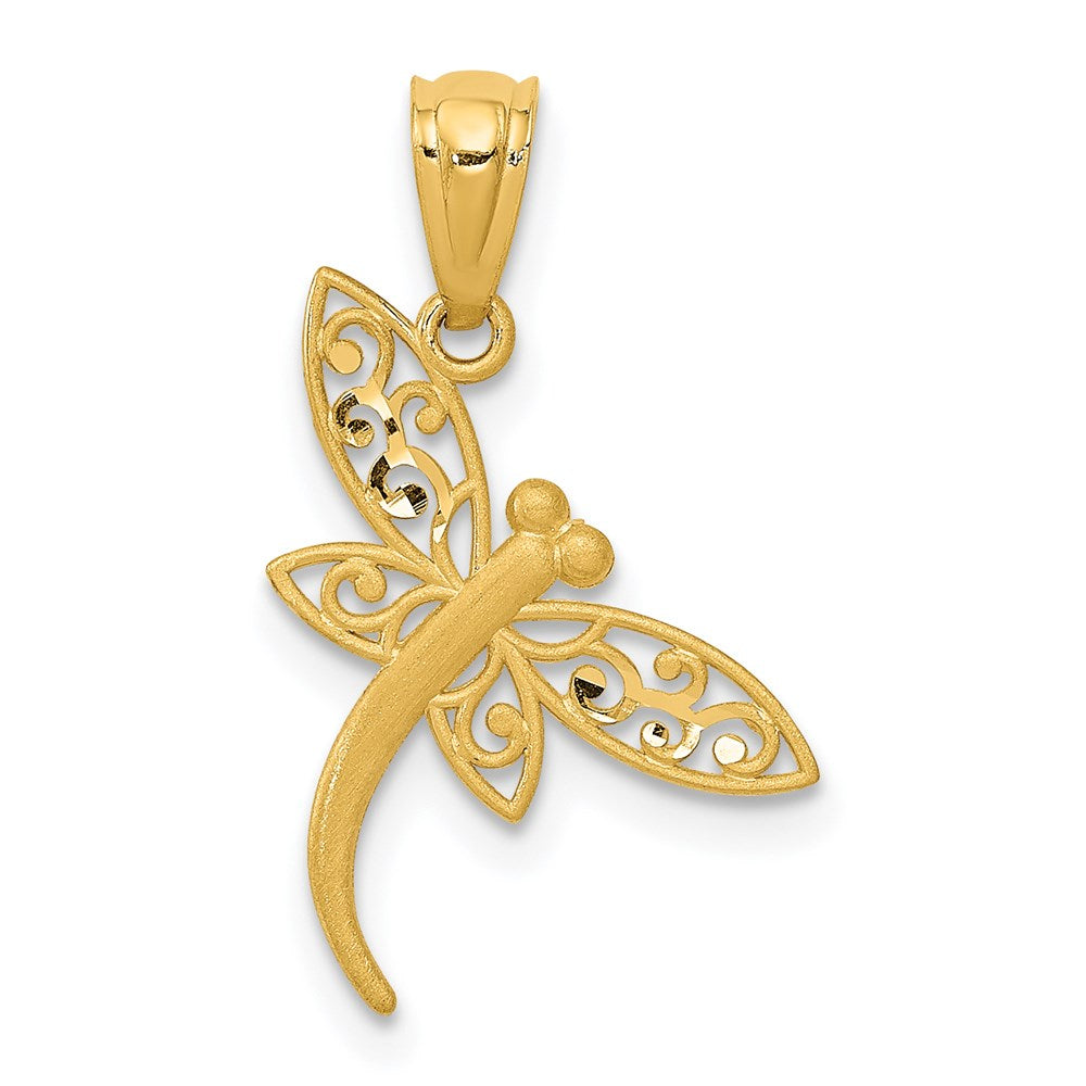 14K Gelbgold 14K Satiniert Diamantiert Libelle Anhänger