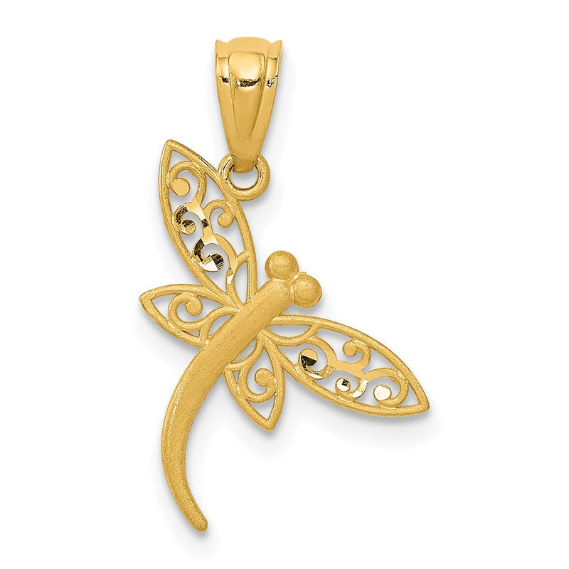 14K Gelbgold 14K Satiniert Diamantiert Libelle Anhänger