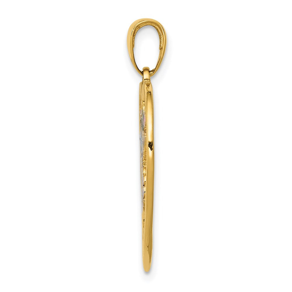 14K Gelbgold Anhänger, emailliert, Kolibri mit Blumen, Herz