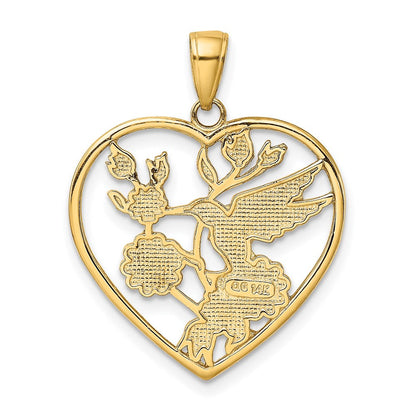 14K Gelbgold Anhänger, emailliert, Kolibri mit Blumen, Herz