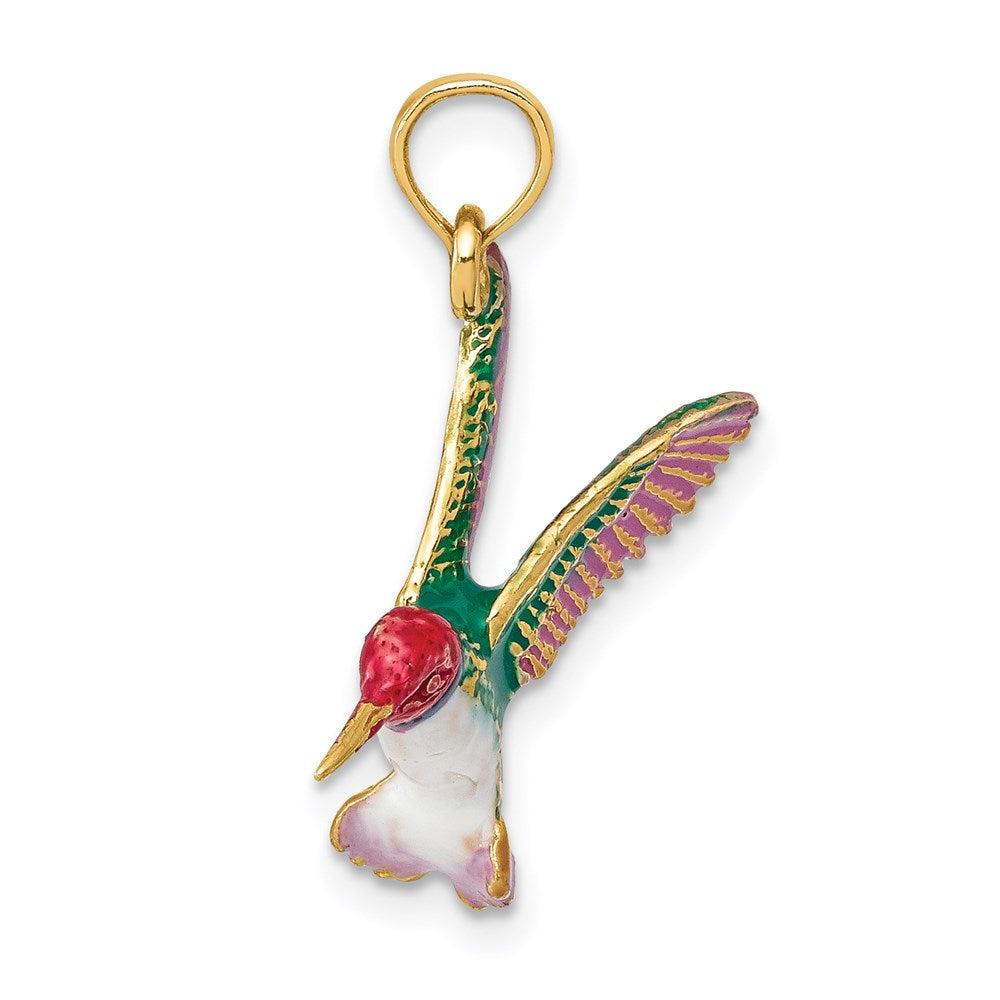 14K Gelbgold Emaillierter 3D-Kolibri-Anhänger