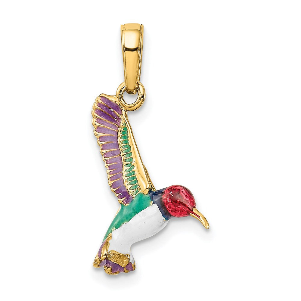 14K Gelbgold Emaillierter 3D-Kolibri-Anhänger