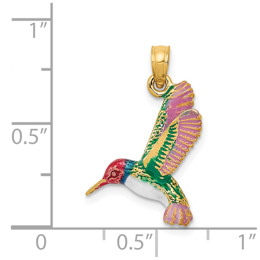 14K Gelbgold Emaillierter 3D-Kolibri-Anhänger