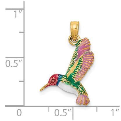 14K Gelbgold Emaillierter 3D-Kolibri-Anhänger