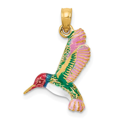14K Gelbgold Emaillierter 3D-Kolibri-Anhänger