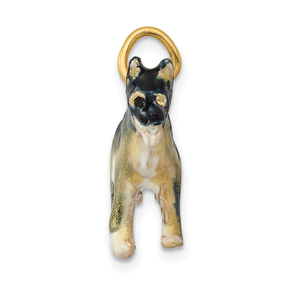 14K Gelbgold 3D-emaillierter German Shepherd-Charm in mittlerer Größe