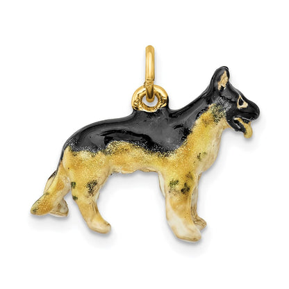 14K Gelbgold 3D-emaillierter German Shepherd-Charm in mittlerer Größe