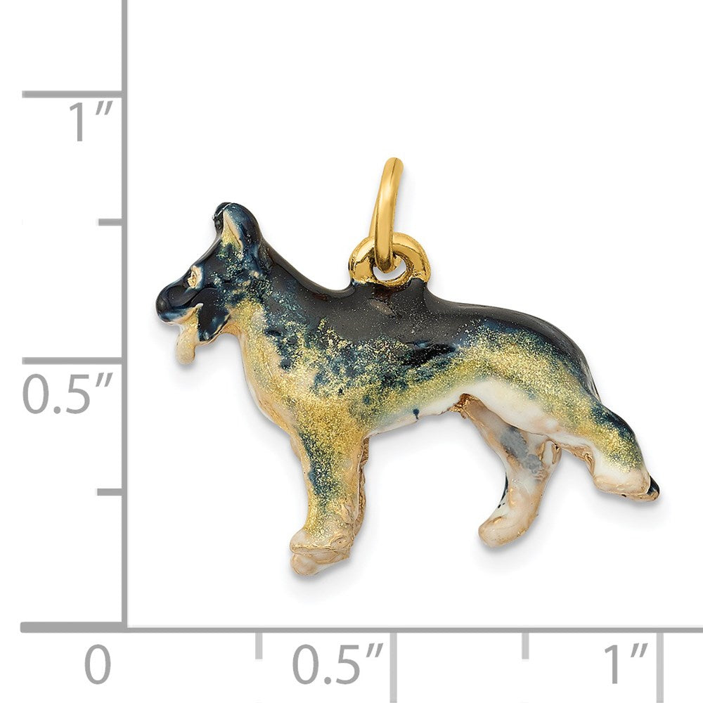 14K Gelbgold 3D-emaillierter German Shepherd-Charm in mittlerer Größe