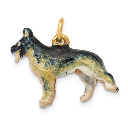 14K Gelbgold 3D-emaillierter German Shepherd-Charm in mittlerer Größe