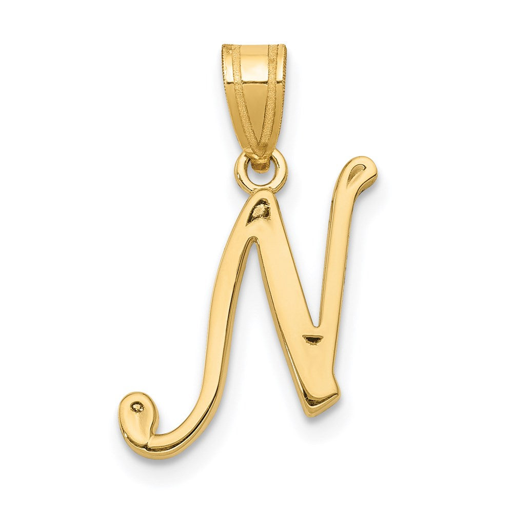 14K Gelbgold Skript-Buchstabe „N" Initial-Anhänger