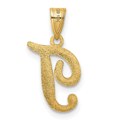 14K Gelbgold Initial-Anhänger Buchstabe "T" in Schreibschrift