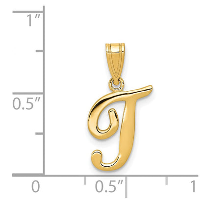14K Gelbgold Initial-Anhänger Buchstabe "T" in Schreibschrift
