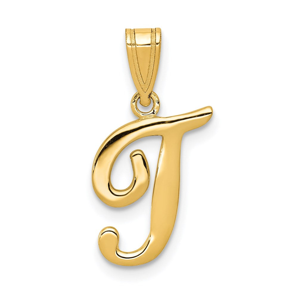 14K Gelbgold Initial-Anhänger Buchstabe "T" in Schreibschrift