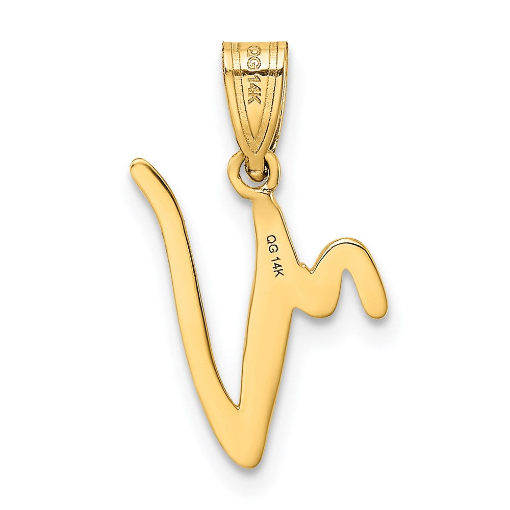 14K Gelbgold 14ky Schreibschrift Buchstabe V Initiale Anhänger