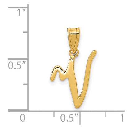 14K Gelbgold 14ky Schreibschrift Buchstabe V Initiale Anhänger