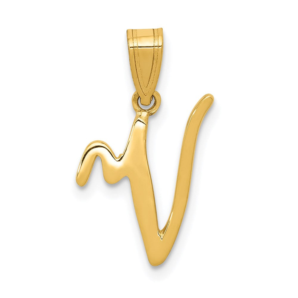 14K Gelbgold 14ky Schreibschrift Buchstabe V Initiale Anhänger