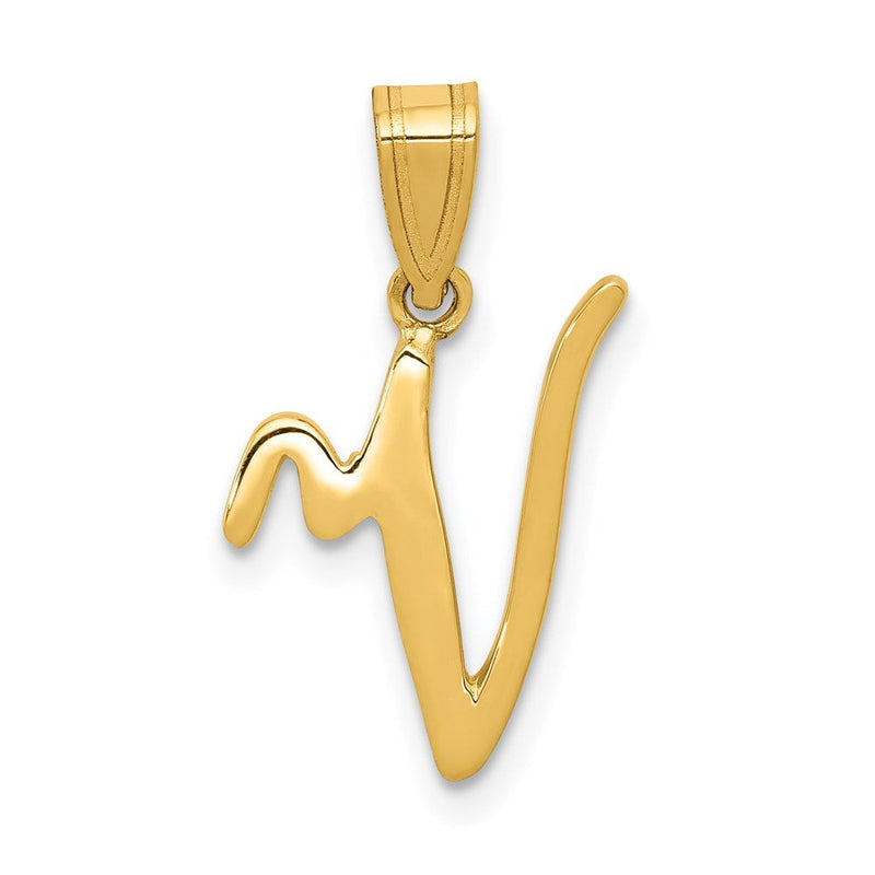 14K Gelbgold 14ky Schreibschrift Buchstabe V Initiale Anhänger