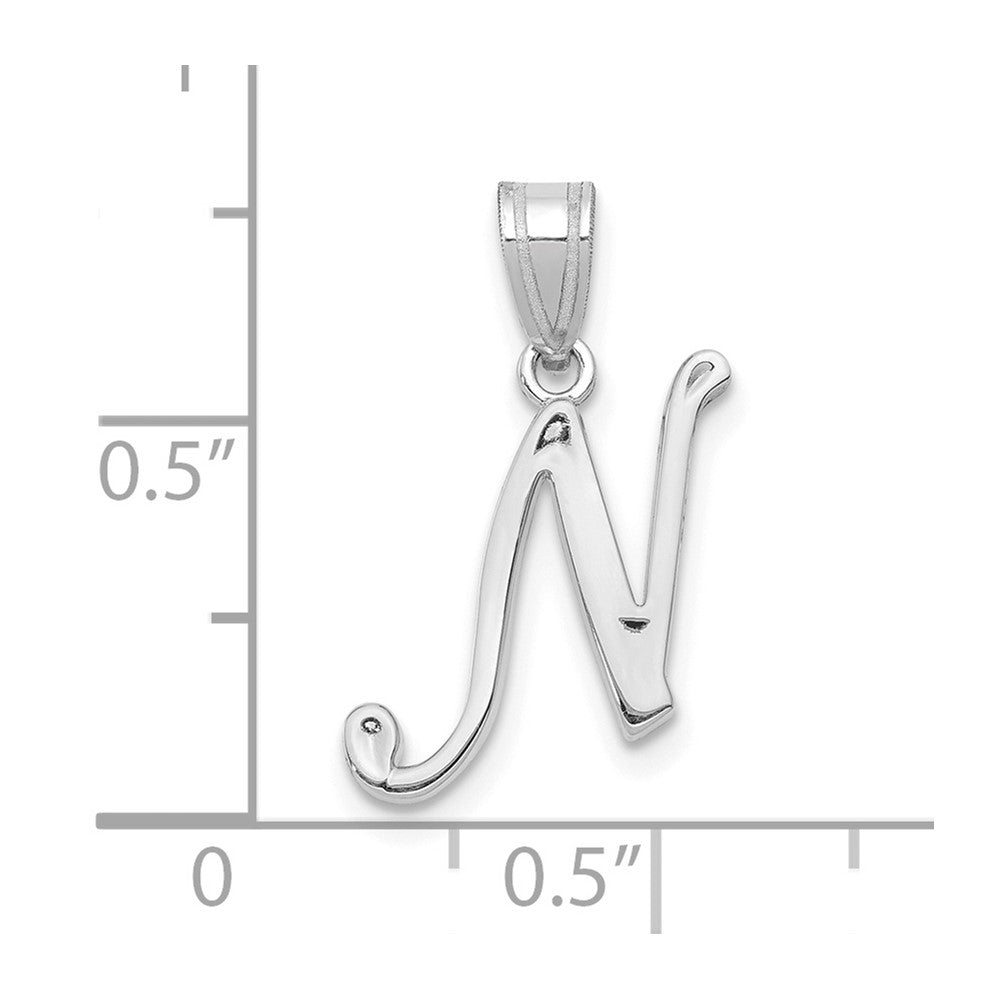 14k Weißgold Skript-Buchstabe N Initial-Anhänger