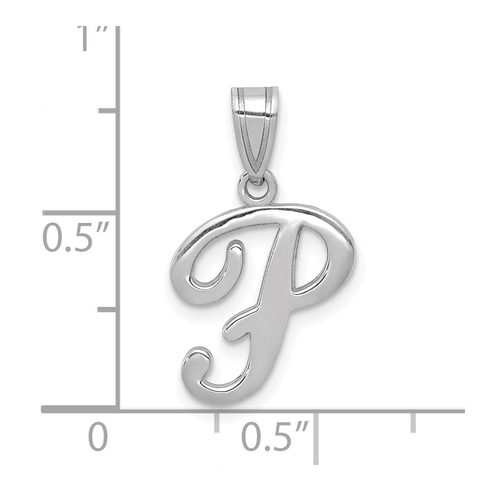 14K Weißgold Initial-Anhänger Buchstabe P in Schreibschrift