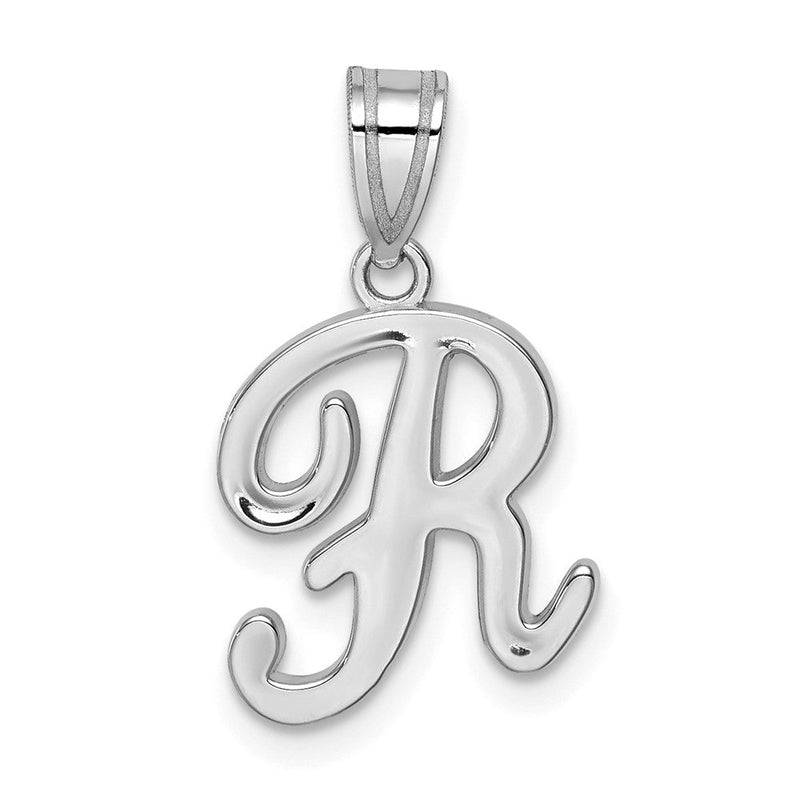 14k Weißgold Skript-Buchstabe R Initial-Anhänger