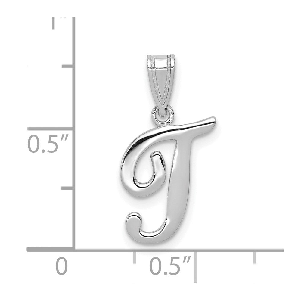 14K Weißgold Skript-Buchstabe T Initial-Anhänger