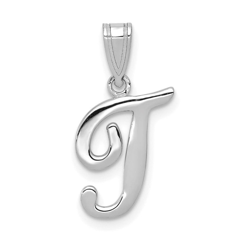 14K Weißgold Skript-Buchstabe T Initial-Anhänger
