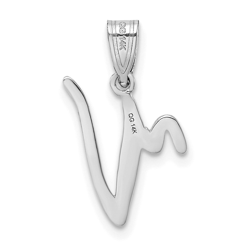 14K Weißgold Schreibschrift-Buchstabe V Initial-Anhänger