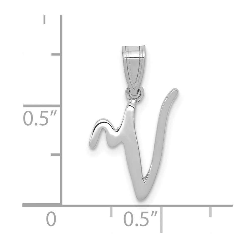 14K Weißgold Schreibschrift-Buchstabe V Initial-Anhänger