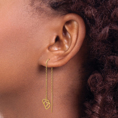 14K Gelbgold Herz-Durchzieher-Ohrringe, doppelt