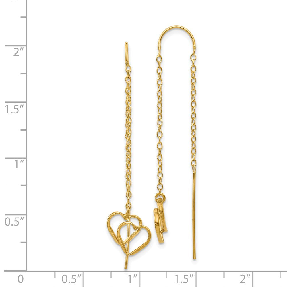 14K Gelbgold Herz-Durchzieher-Ohrringe, doppelt
