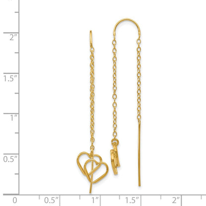 14K Gelbgold Herz-Durchzieher-Ohrringe, doppelt