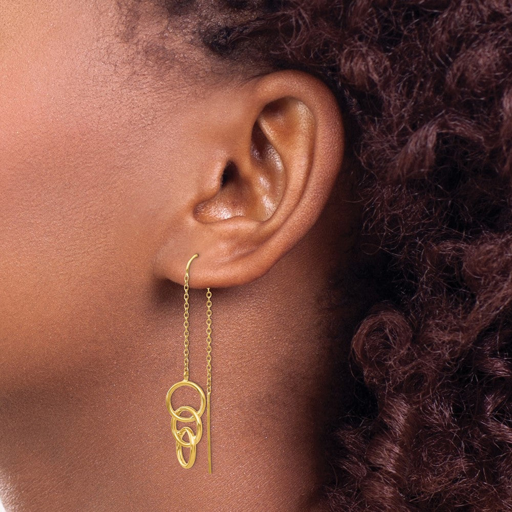 14K Gelbgold Durchzieh-Ohrringe mit dreifachem Kreis